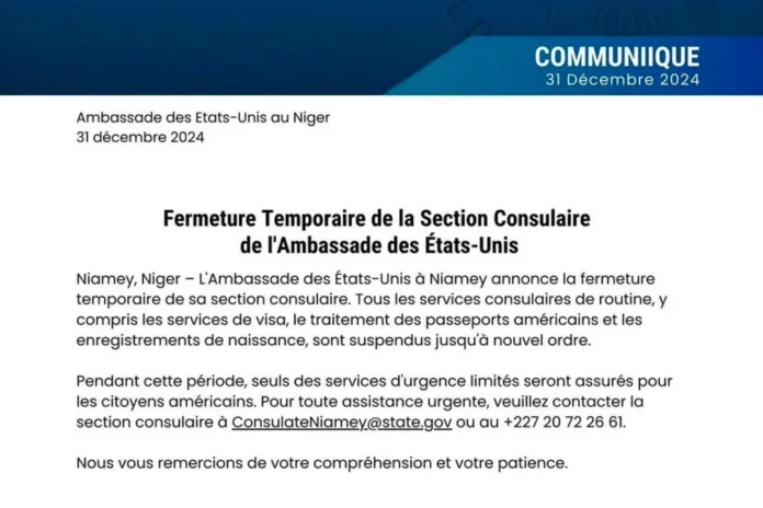 Niger USA suspension activités consulaires