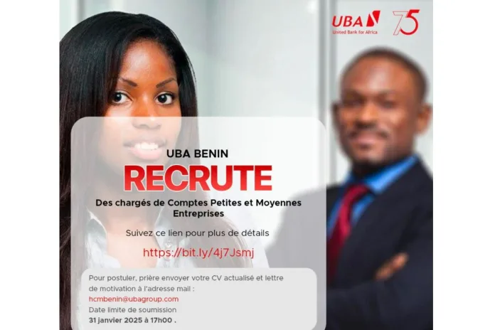 Emploi UBA Bénin recrute Chargés de Comptes Petites et Moyennes Entreprises