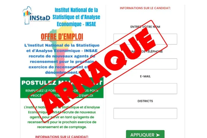 Benin fausse annonce de recrutement, l’INStaD met en garde contre une arnaque